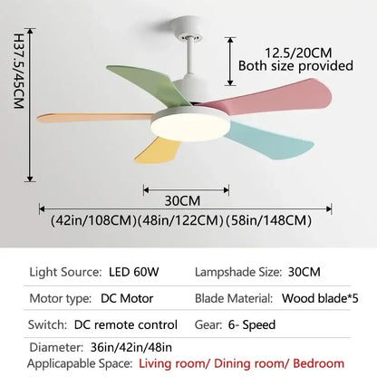 Modern white and wood ceiling fan with led light for bedroom restaurant