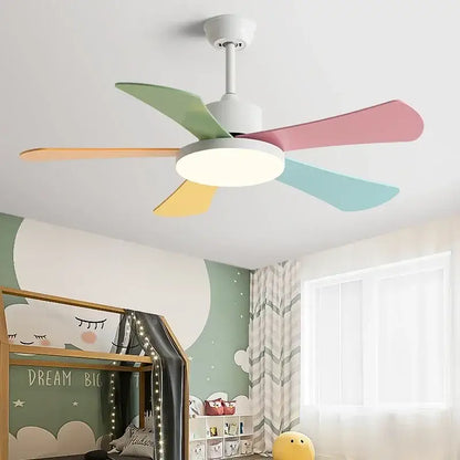 Modern white and wood ceiling fan with led light for bedroom restaurant