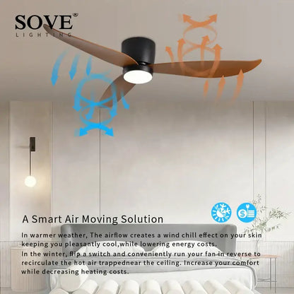 Modern white and wood led ceiling fan with remote control bedroom