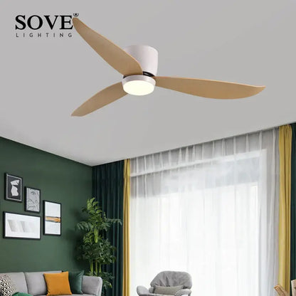 Modern white and wood led ceiling fan with remote control bedroom