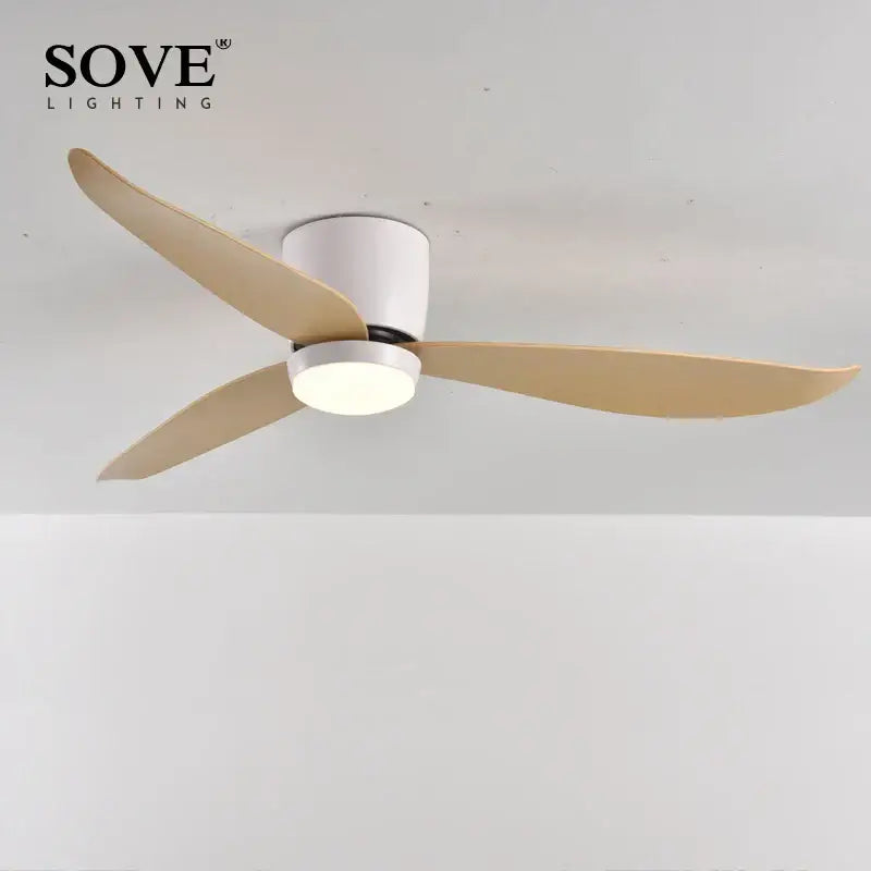 Modern white and wood led ceiling fan with remote control bedroom