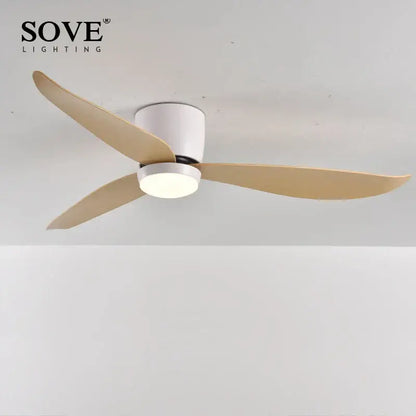 Modern white and wood led ceiling fan with remote control bedroom