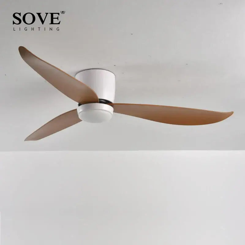 Modern white and wood led ceiling fan with remote control bedroom