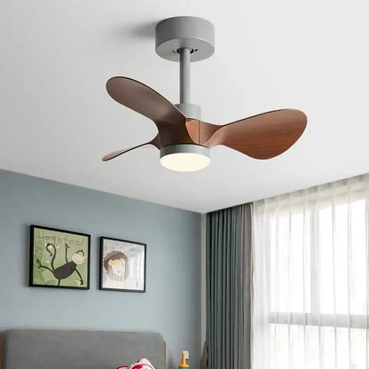 Modern white and wood mini ceiling fan bedroom led light