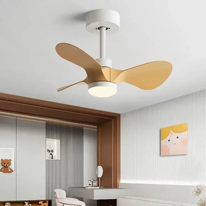 Modern white and wood mini ceiling fan bedroom led light