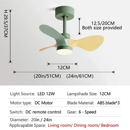 Modern white and wood mini ceiling fan bedroom led light
