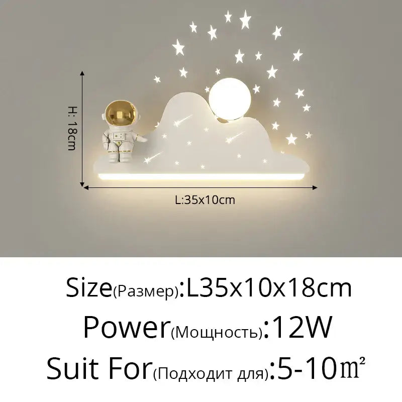 Modern white astronaut moon wall lamp for children's bedroom