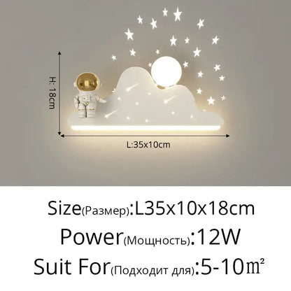 Modern white astronaut moon wall lamp for children's bedroom