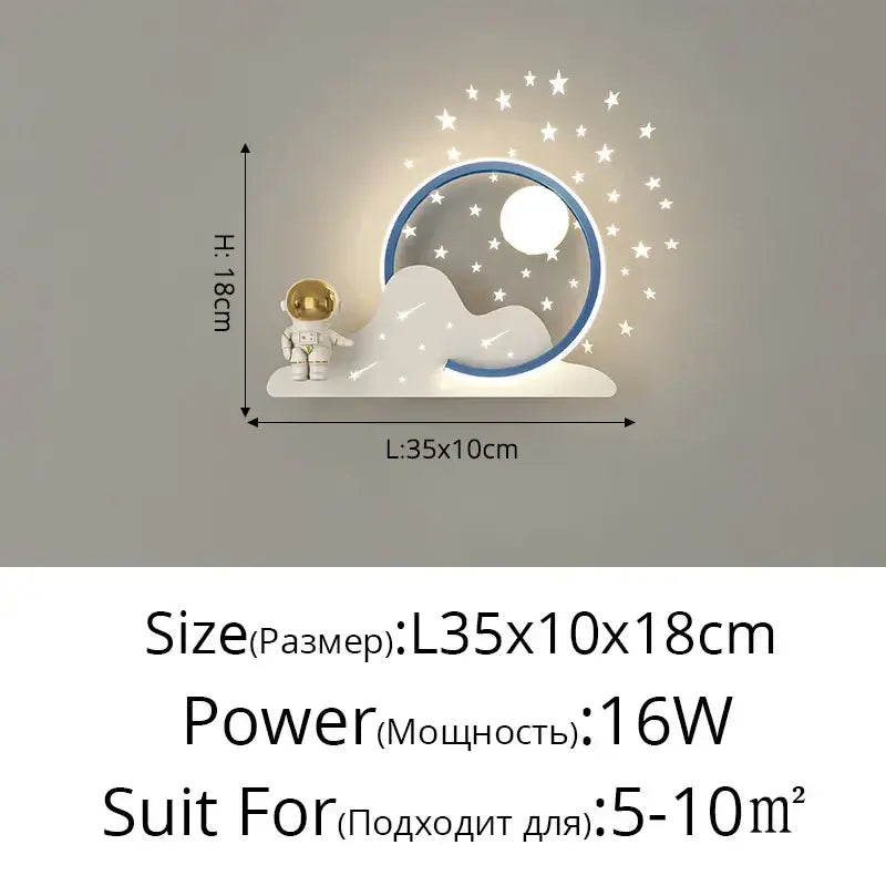 Modern white astronaut moon wall lamp for children's bedroom