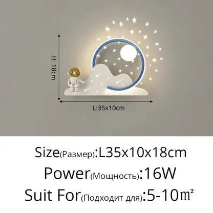 Modern white astronaut moon wall lamp for children's bedroom