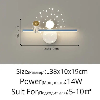 Modern white astronaut moon wall lamp for children's bedroom