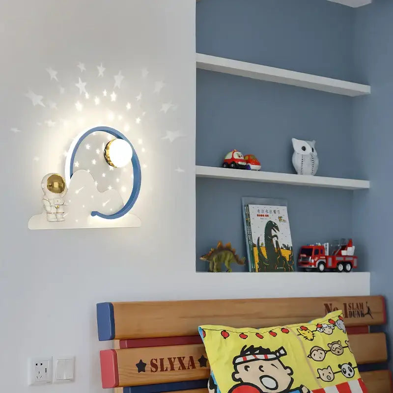 Modern white astronaut moon wall lamp for children's bedroom