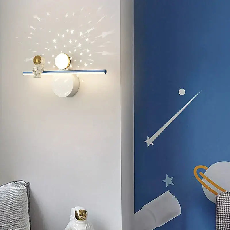Modern white astronaut moon wall lamp for children's bedroom