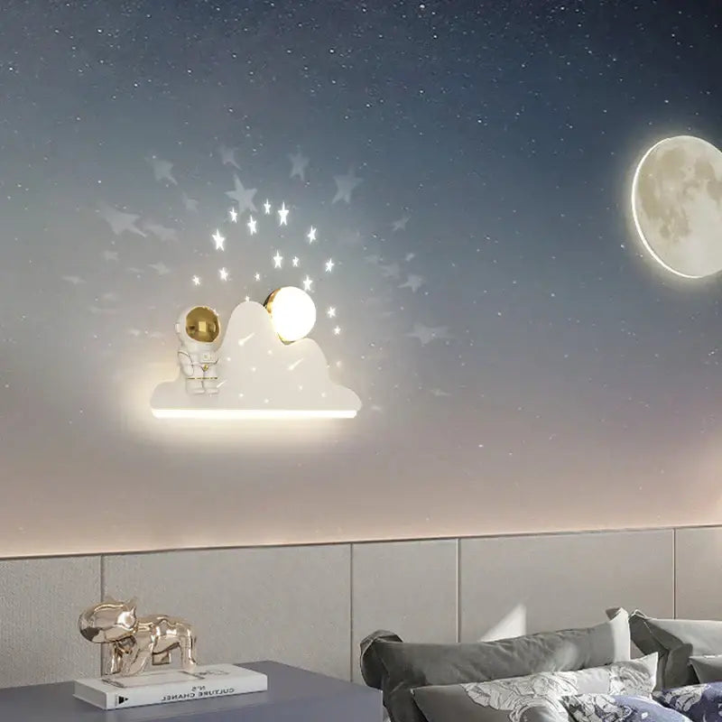 Modern white astronaut moon wall lamp for children's bedroom