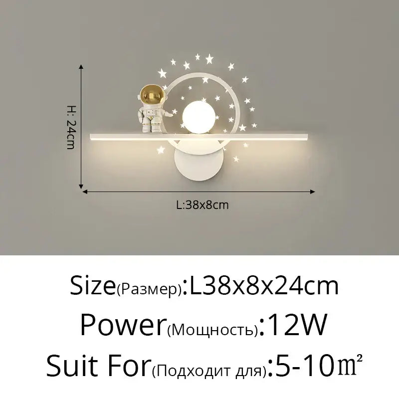 Modern white astronaut moon wall lamp for children's bedroom