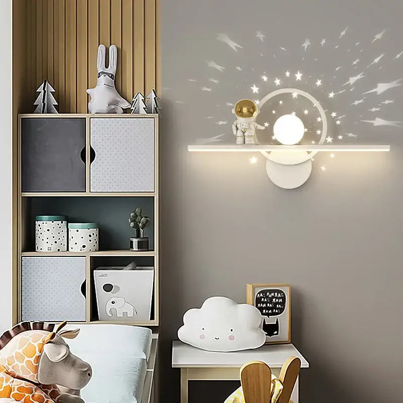 Modern white astronaut moon wall lamp for children's bedroom