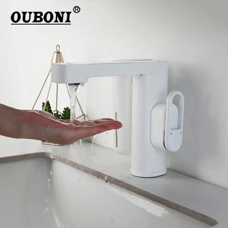 Modern white automatic sensor foam soap faucet bathroom sink mixer