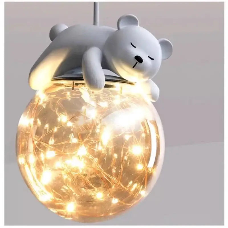 Modern white bear glass children room chandelier bedroom fairy light