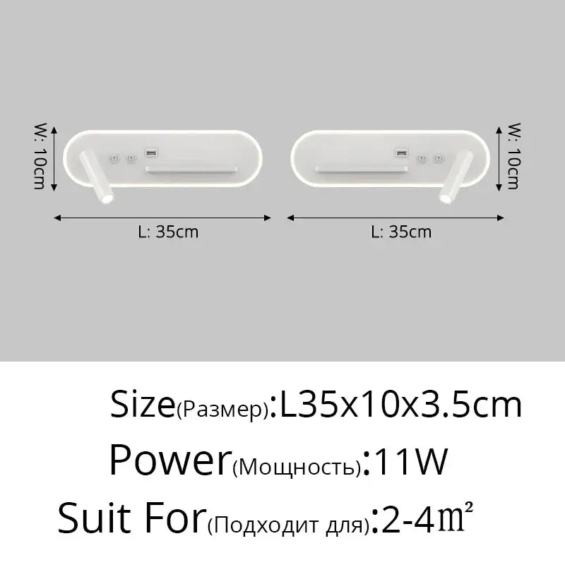 Modern white bedside wall lamp with wireless charging for bedroom