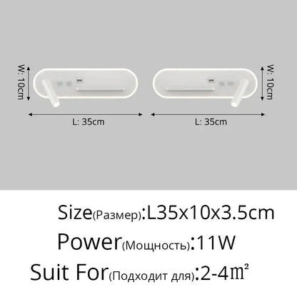 Modern white bedside wall lamp with wireless charging for bedroom