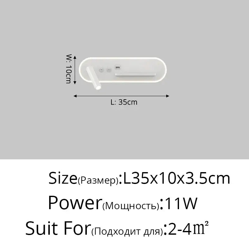 Modern white bedside wall lamp with wireless charging for bedroom