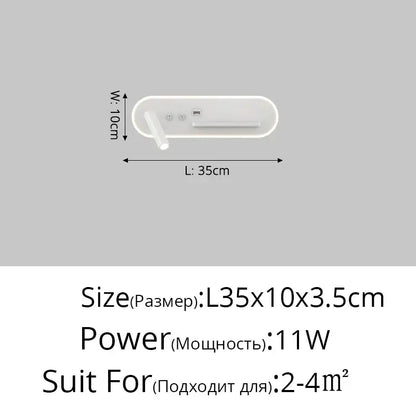 Modern white bedside wall lamp with wireless charging for bedroom