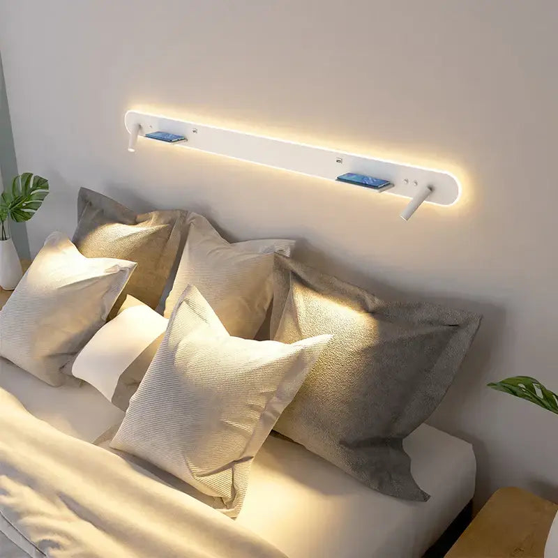 Modern white bedside wall lamp with wireless charging for bedroom