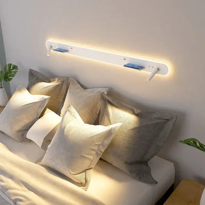 Modern white bedside wall lamp with wireless charging for bedroom
