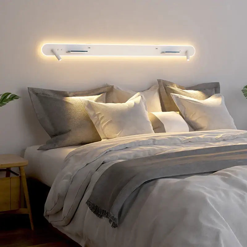 Modern white bedside wall lamp with wireless charging for bedroom