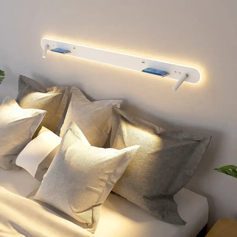 Modern white bedside wall lamp with wireless charging for bedroom