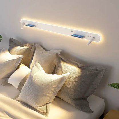 Modern white bedside wall lamp with wireless charging for bedroom