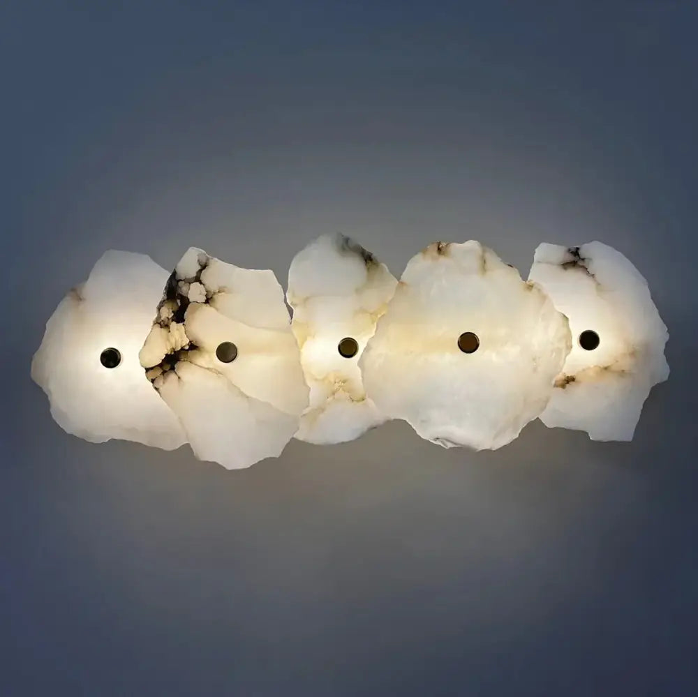 Modern white & beige stone brass wall lamp bedroom sconce