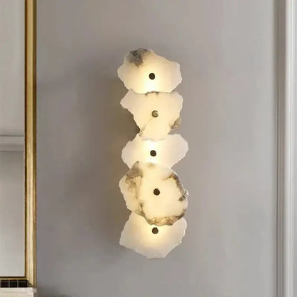 Modern white & beige stone brass wall lamp bedroom sconce
