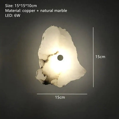 Modern white & beige stone brass wall lamp bedroom sconce