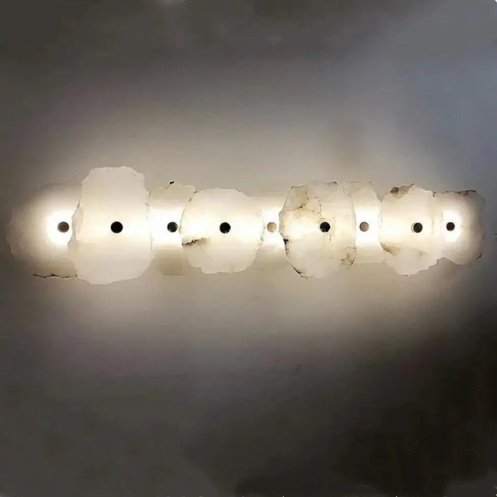 Modern white & beige stone brass wall lamp bedroom sconce