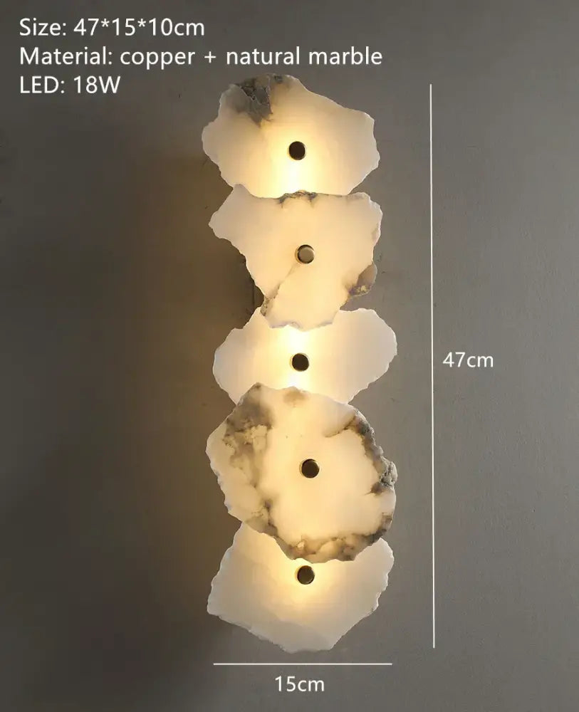 Modern white & beige stone brass wall lamp bedroom sconce