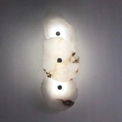Modern white & beige stone brass wall lamp bedroom sconce
