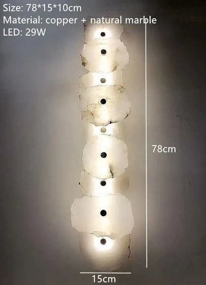 Modern white & beige stone brass wall lamp bedroom sconce