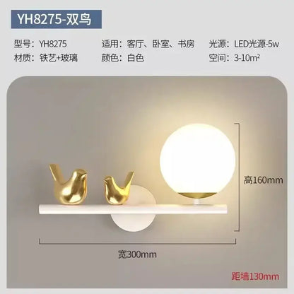 Modern white bird wall lights with led shelf for living room