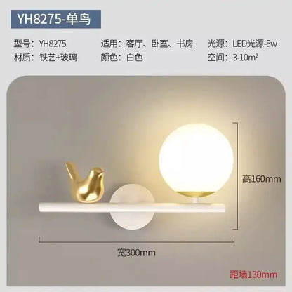 Modern white bird wall lights with led shelf for living room
