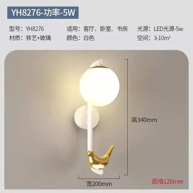 Modern white bird wall lights with led shelf for living room