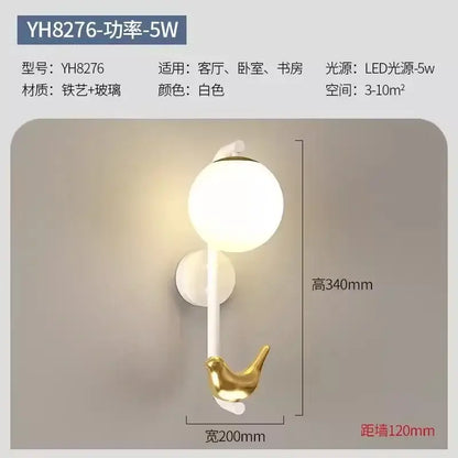 Modern white bird wall lights with led shelf for living room