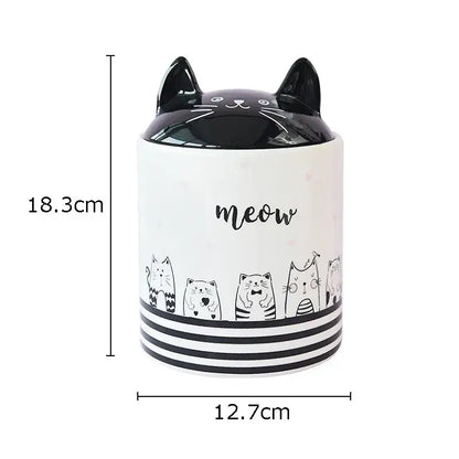 Modern white & black cat ceramic jewelry jar bedroom storage pot