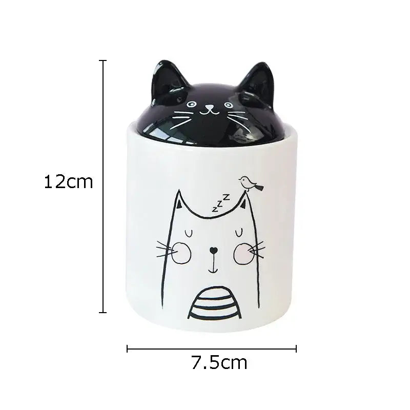 Modern white & black cat ceramic jewelry jar bedroom storage pot