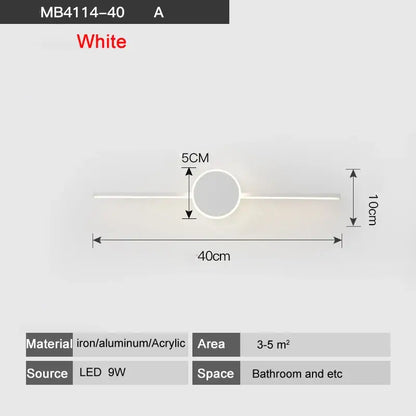 Modern white & black circular led wall lamps bathroom mirror light