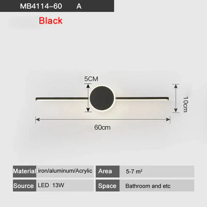 Modern white & black circular led wall lamps bathroom mirror light