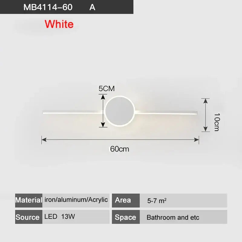 Modern white & black circular led wall lamps bathroom mirror light