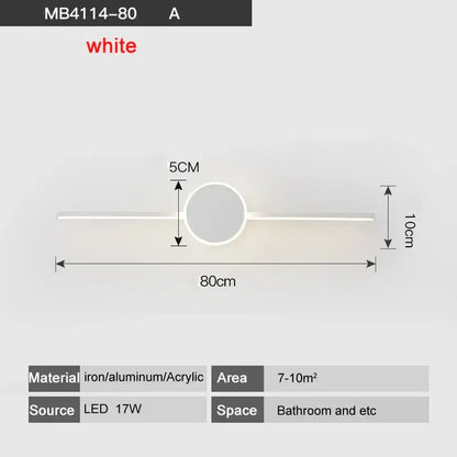 Modern white & black circular led wall lamps bathroom mirror light
