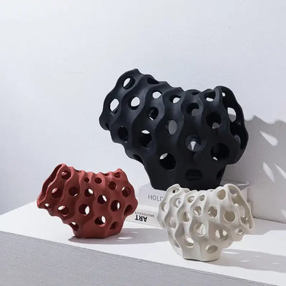 Modern white & black coral geometric resin sculpture living room decor