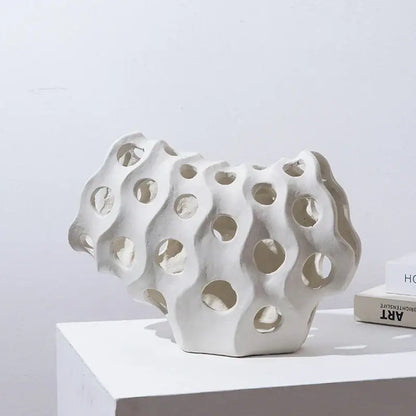 Modern white & black coral geometric resin sculpture living room decor
